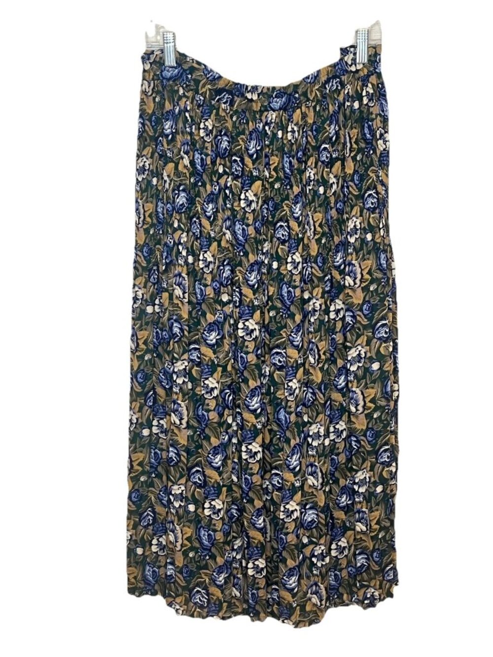 Vtg Sag Harbor Brown Blue Floral Pleated Midi Skirt Sz 2X Dark Academia Romantic